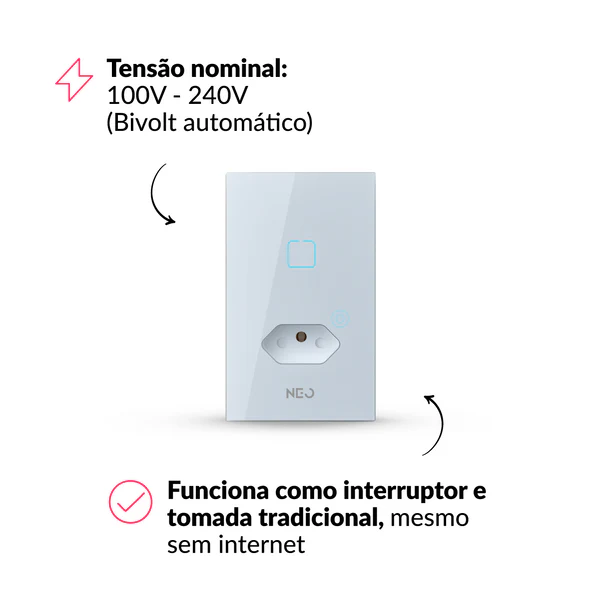 Kit Automação Hub Zigbee com Interruptores Tomada Inteligente Preto 4x2 Bivolt Neo Avant - NEO Avant