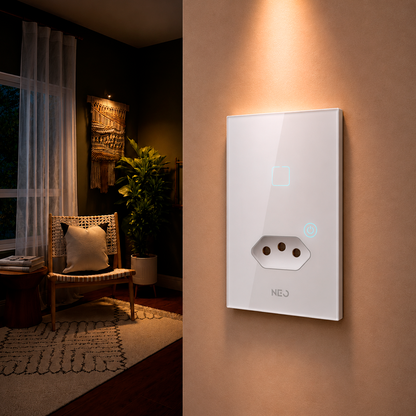 Interruptor Inteligente Zigbee 1 Botão Com Tomada 10A 4x2 Bivolt Branco Neo