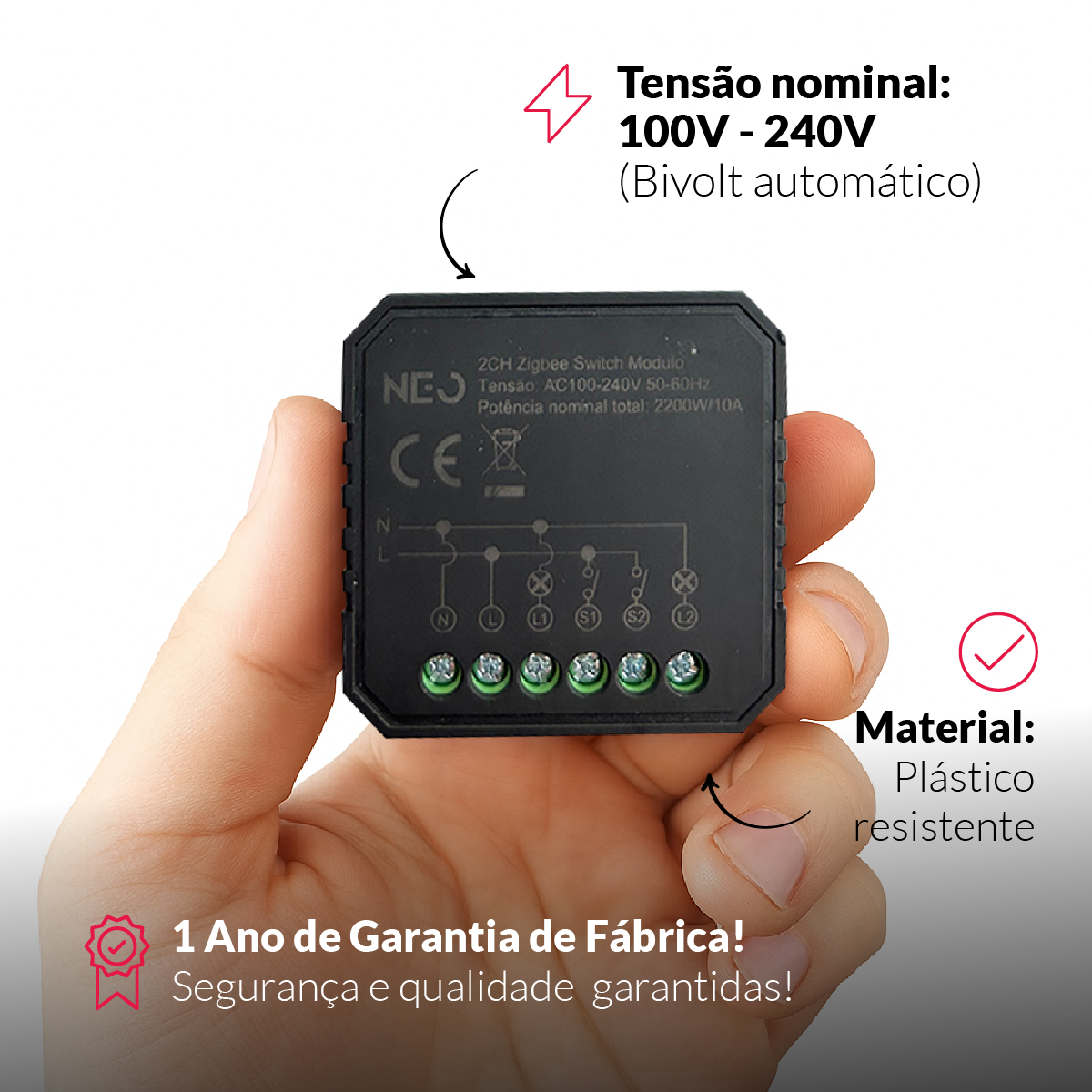 Modulo Relé 2 Interruptores Inteligente Zigbee 2X5A Bivolt Avant Neo - NEO Avant