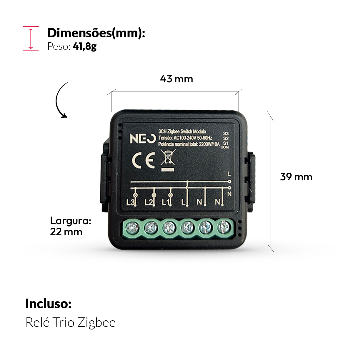 Mini Módulo Relé Interruptor Inteligente Zigbee 3 Canais 3A Neo