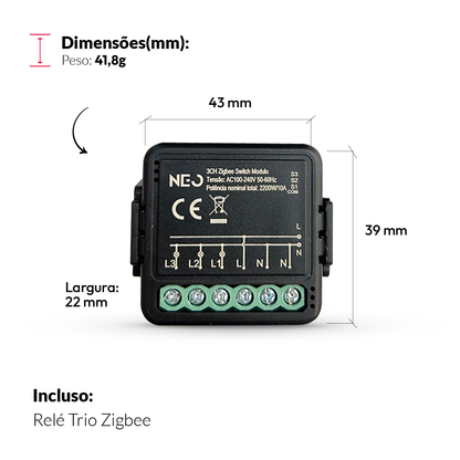 Mini Módulo Relé Interruptor Inteligente Zigbee 3 Canais 3A Neo