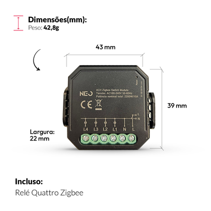 Mini Módulo Relé Interruptor Inteligente Zigbee 4 Canais 5A Neo
