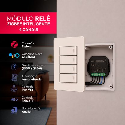 Mini Módulo Relé Interruptor Inteligente Zigbee 4 Canais 5A Neo