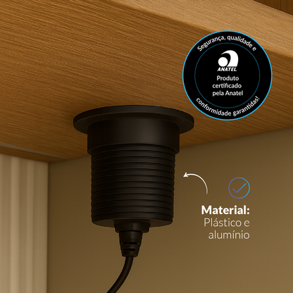 Torre de Tomada Retrátil Preto 3 Tomadas Multiplug Subida Manual Elevor Bivolt