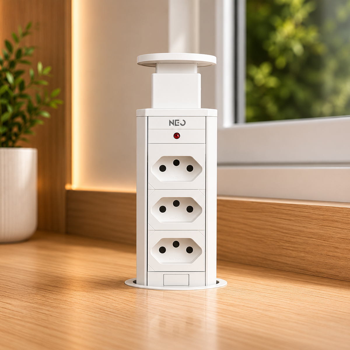 Torre de Tomada Retrátil Branco 3 Tomadas Multiplug Subida Manual Elevor Bivolt