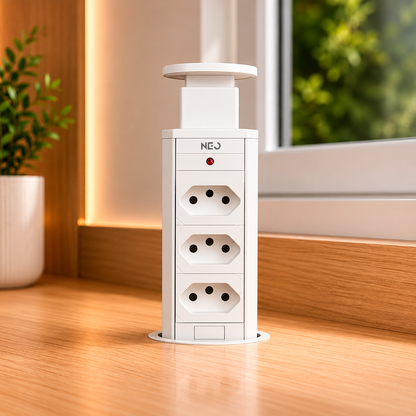 Torre de Tomada Retrátil Branco 3 Tomadas Multiplug Subida Manual Elevor Bivolt