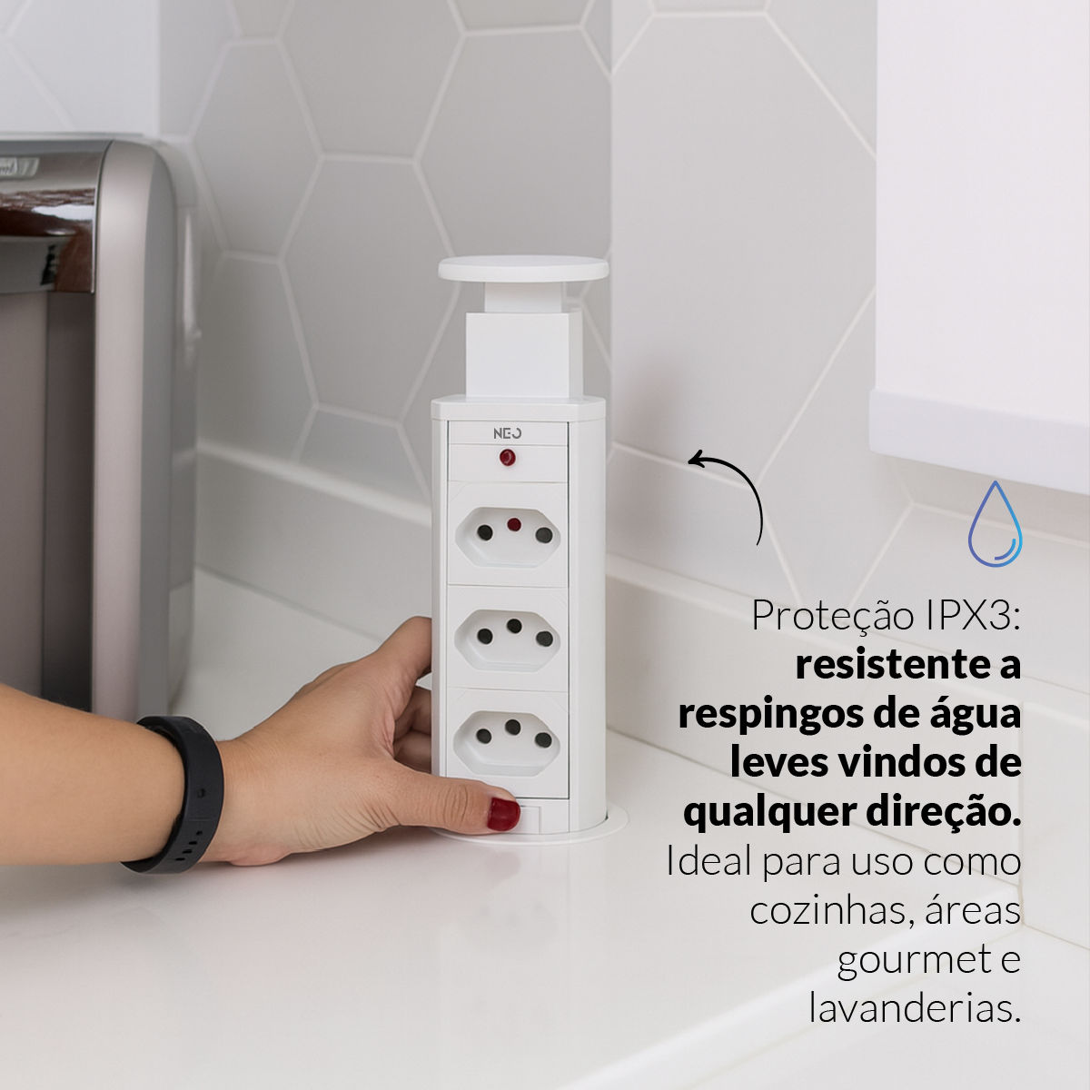 Torre de Tomada Retrátil Branco 3 Tomadas Multiplug Elevor Bivolt