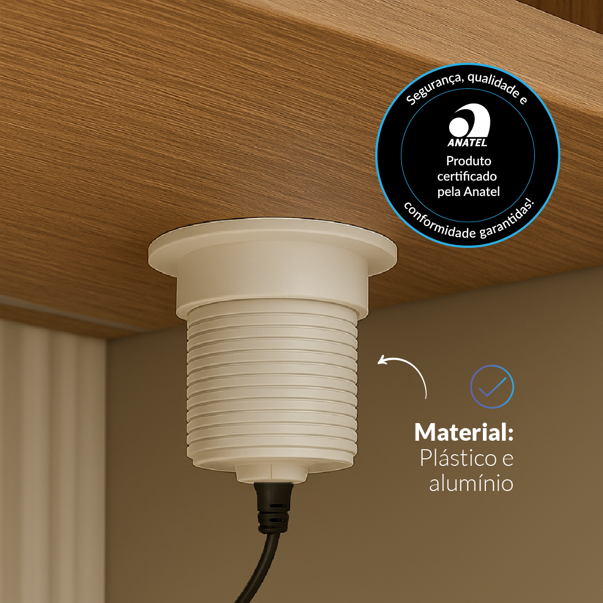 Torre de Tomada Retrátil Branco 3 Tomadas Multiplug Subida Manual Elevor Bivolt