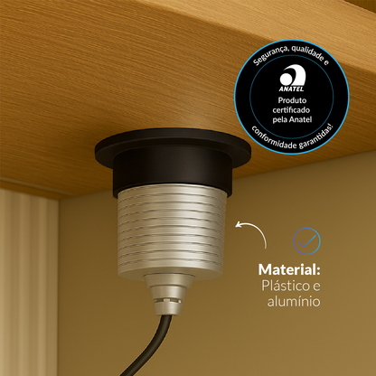 Torre de Tomada Retrátil Cinza 3 Tomadas Multiplug Subida Manual Elevor Bivolt
