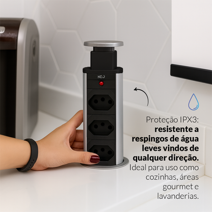 Torre de Tomada Retrátil Cinza 3 Tomadas Multiplug Elevor Bivolt
