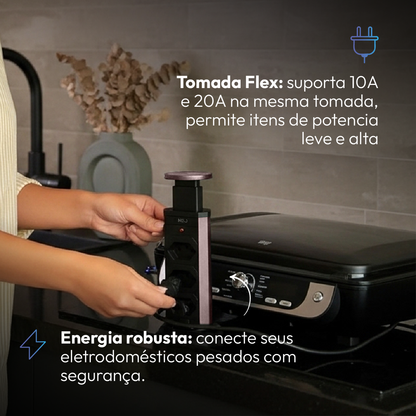 Torre de Tomada Retrátil Cinza 3 Tomadas Multiplug Elevor Bivolt