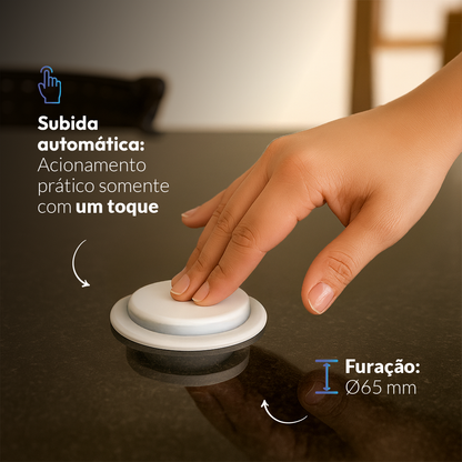 Torre de Tomadas Retrátil Branco 1 Tomada Multiplug USB e USB C Subida Automática Elevor Bivolt