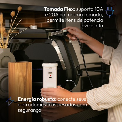 Torre de Tomadas Retrátil Branco 1 Tomada Multiplug USB e USB C Elevor Bivolt