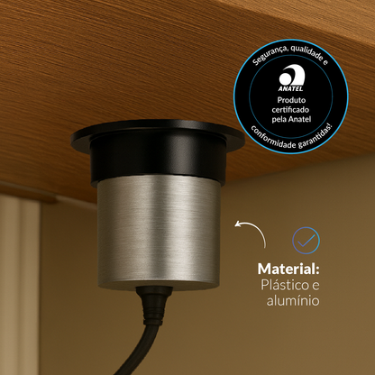 Torre de Tomadas Retrátil Cinza 1 Tomada Multiplug USB e USB C Subida Automática Elevor Bivolt