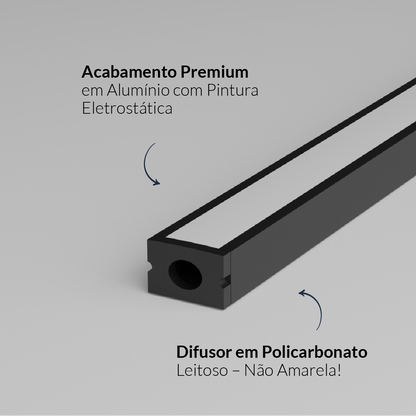 Perfil Led Barra 2m Slat 17x15mm Sobrepor Preto Alut