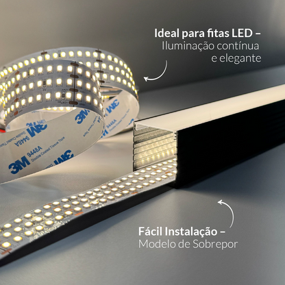 Perfil Led Barra 2m Slat 35x35mm Sobrepor Preto Alut