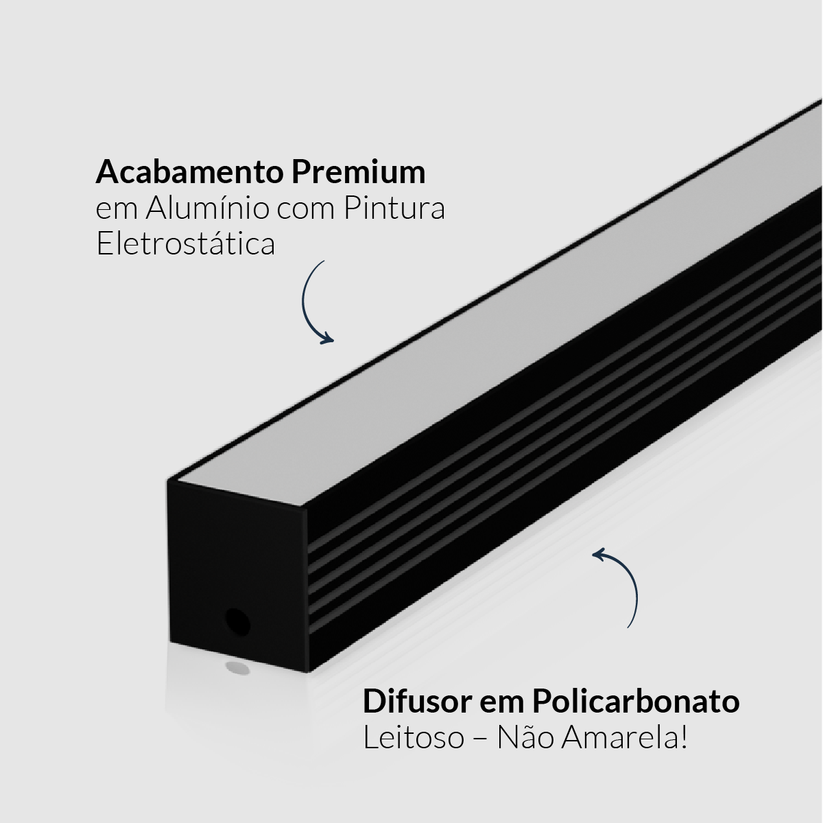 Perfil Led Barra 2m Slat 35x35mm Sobrepor Preto Alut