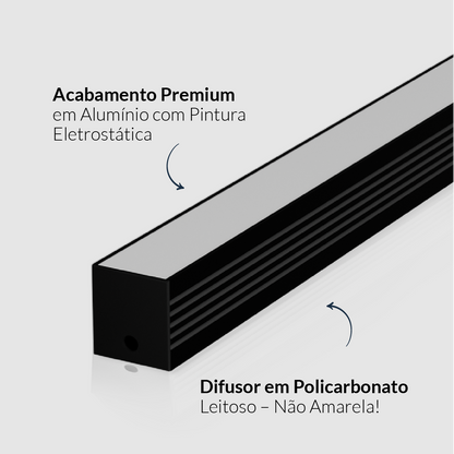 Perfil Led Barra 2m Slat 35x35mm Sobrepor Preto Alut