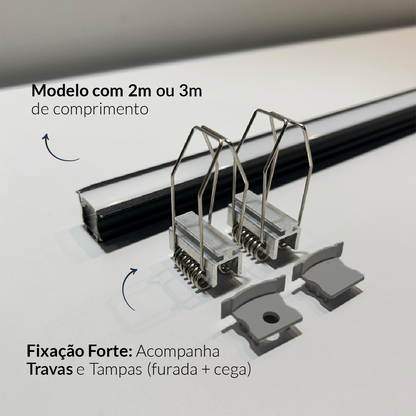 Perfil Led Barra 2m Inside 24x15mm Embutir Preto Alut