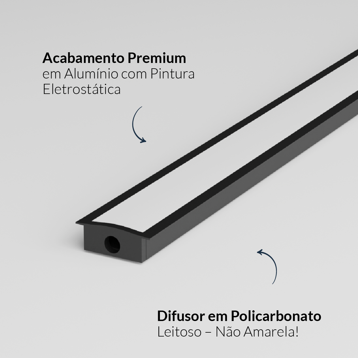 Perfil Led Barra 2m Inside 24x08mm Embutir Preto Alut