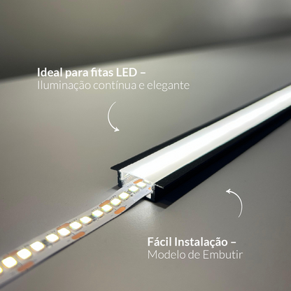Perfil Led Barra 2m Inside 24x08mm Embutir Preto Alut