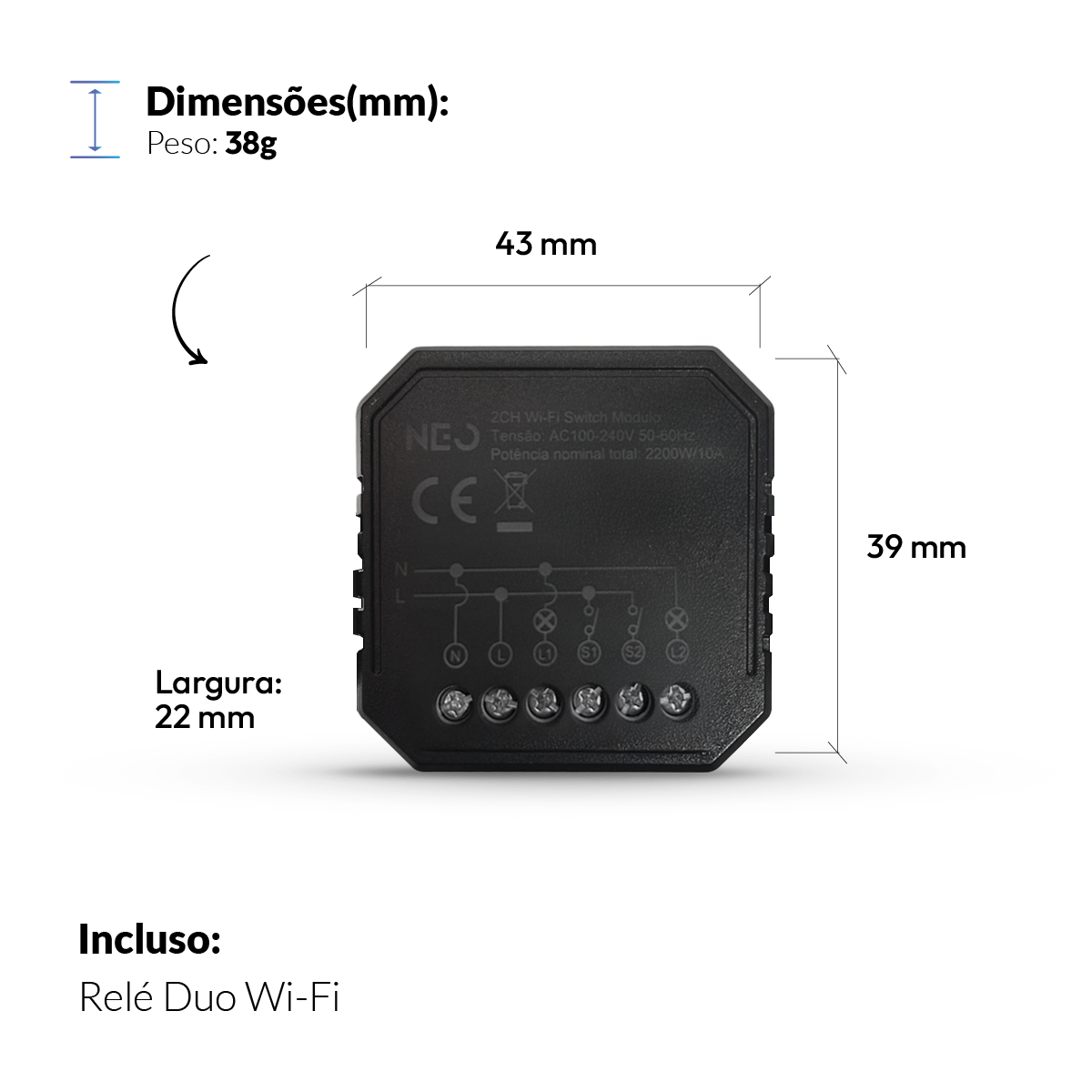 Mini Módulo Relé Interruptor Inteligente Wifi 2 Canais 5A Neo