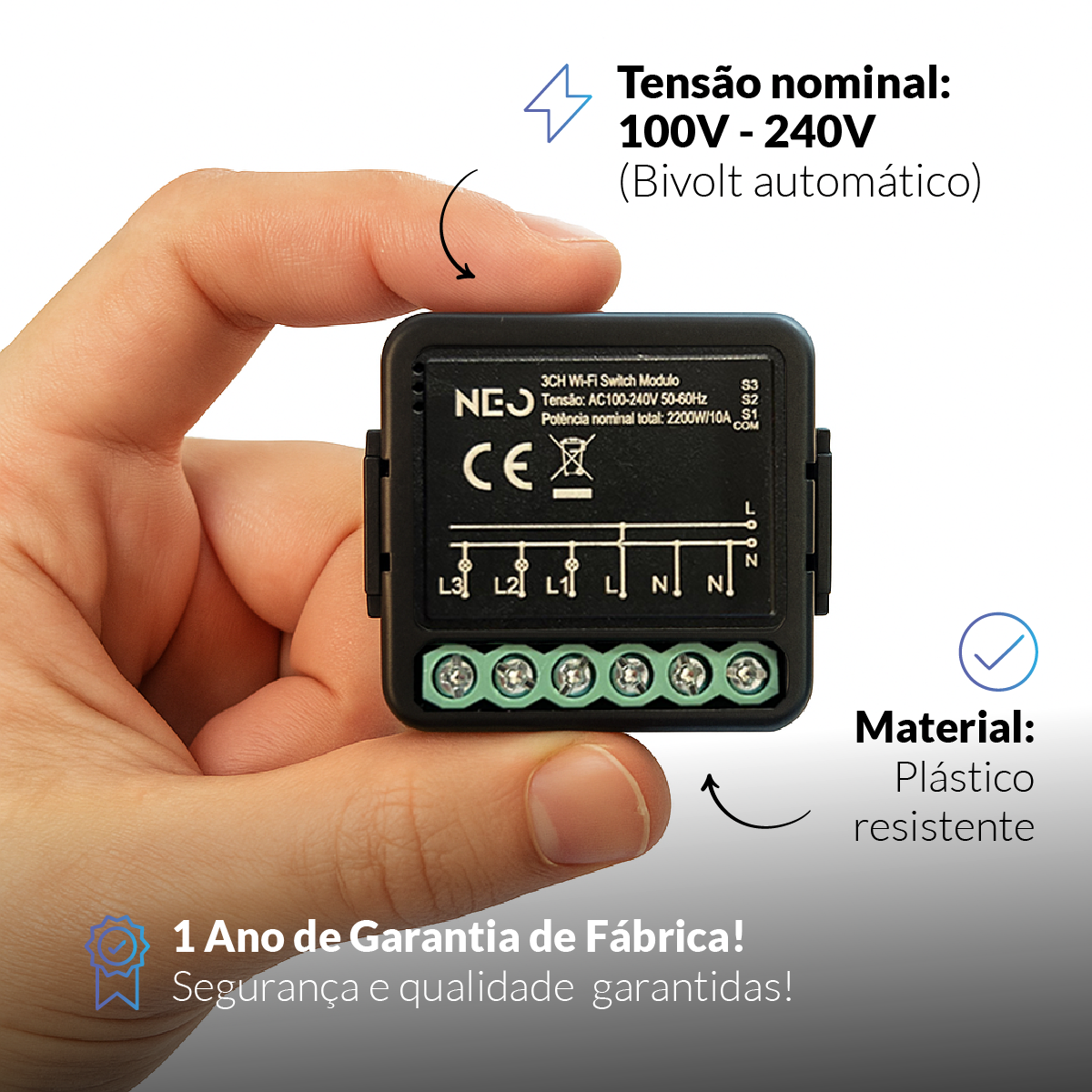 Modulo Relé 3 Interruptores Inteligente Wi-Fi 3X3 3A Bivolt Avant Neo - NEO Avant