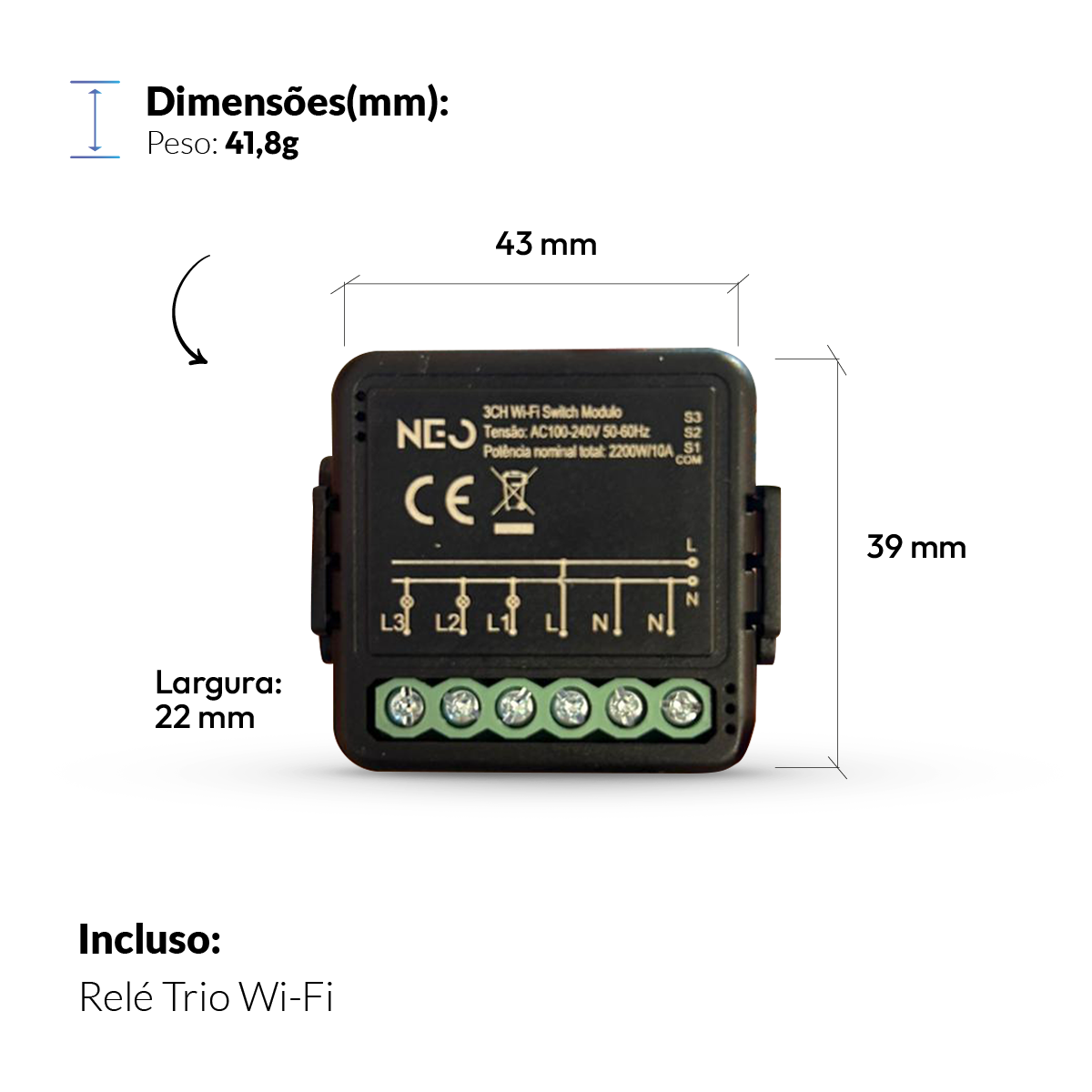 Modulo Relé 3 Interruptores Inteligente Wifi 3X3 3A Bivolt Neo