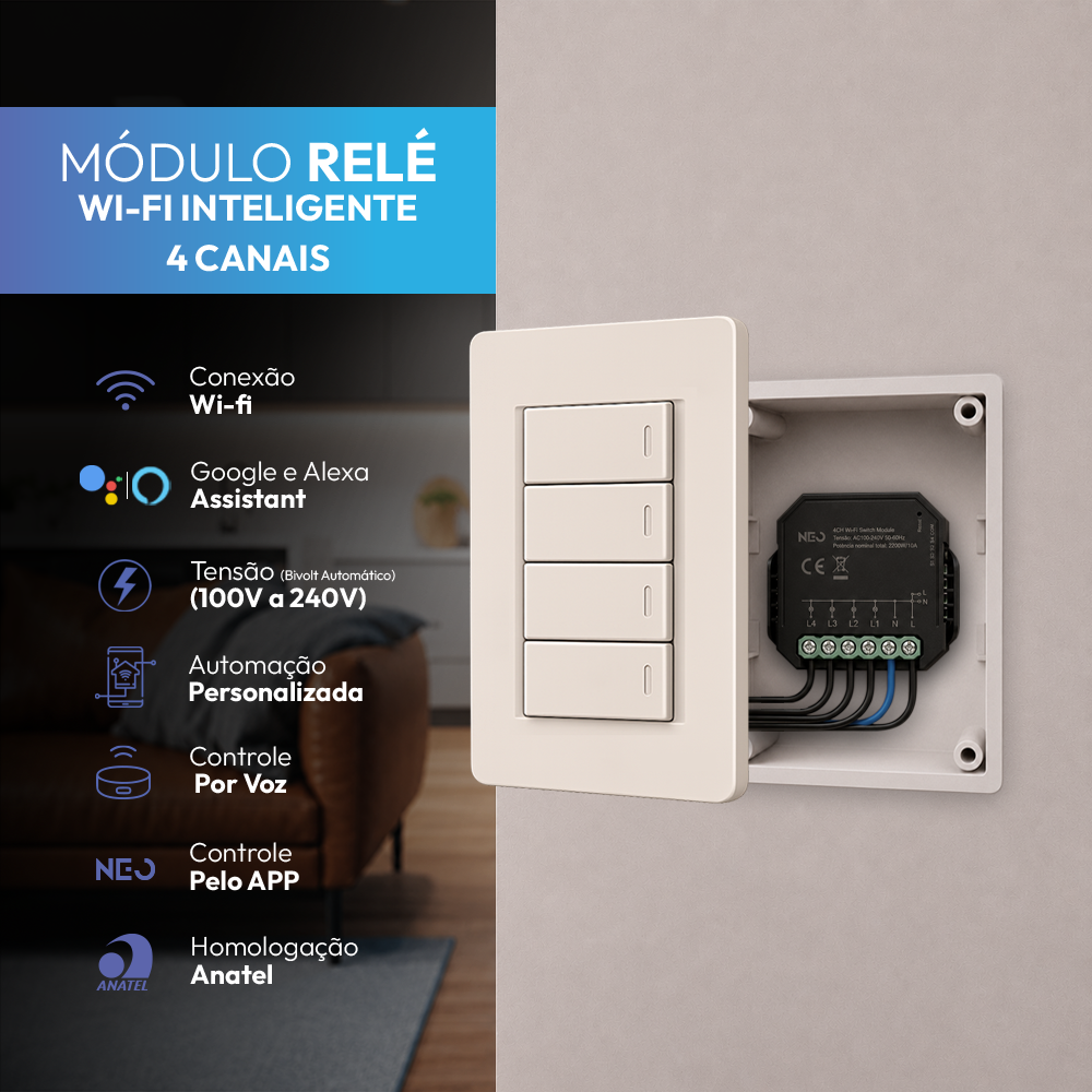 Mini Módulo Relé Interruptor Inteligente Wifi 4 Canais 5A Neo