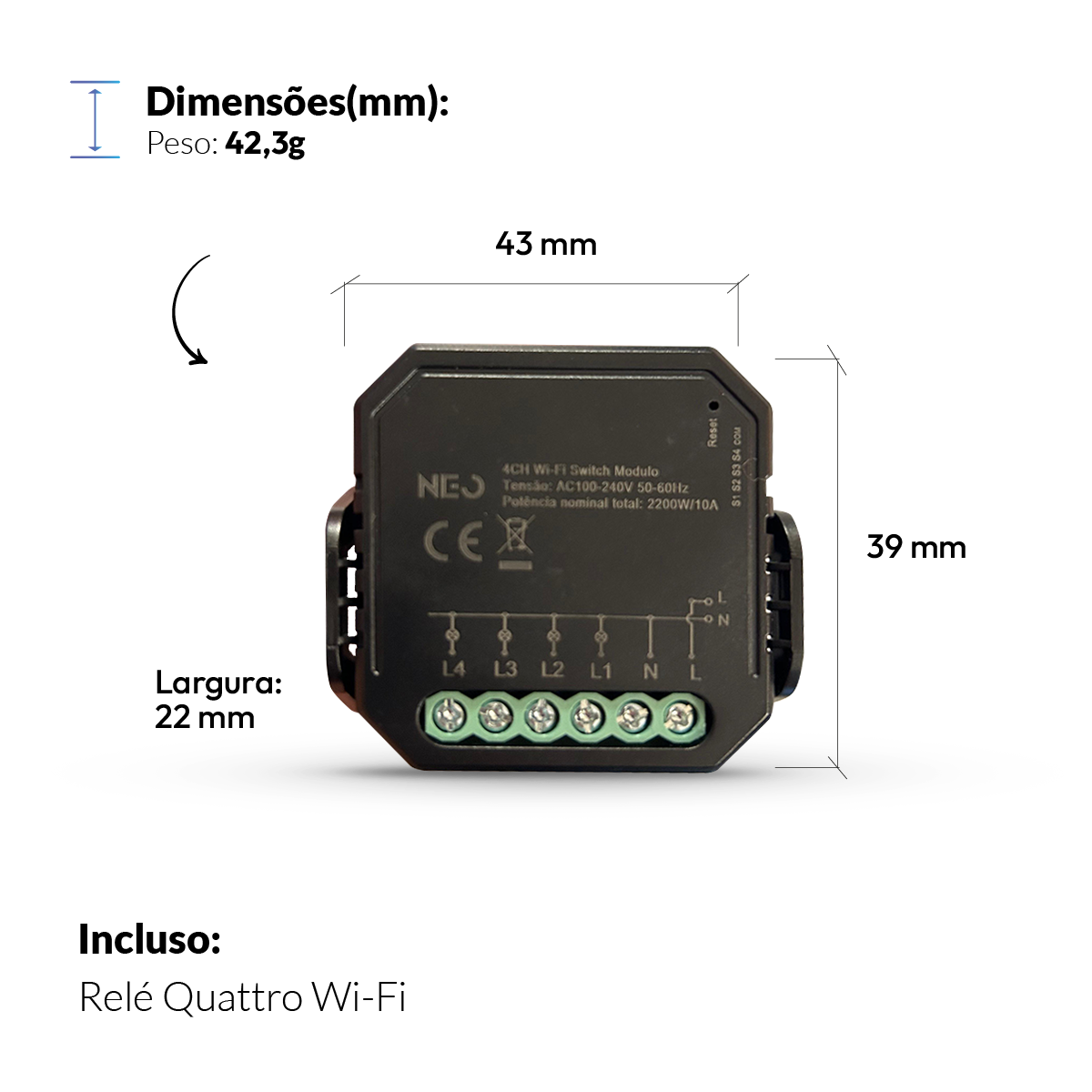 Modulo Relé 4 Interruptores Inteligente Wi-Fi 5A Bivolt Avant Neo - NEO Avant