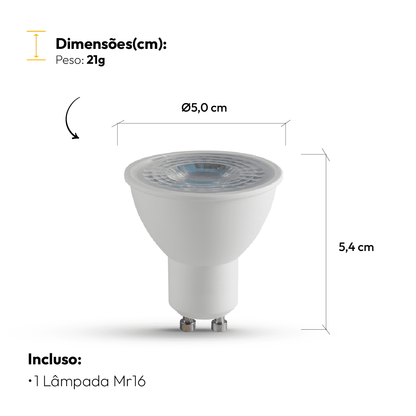 Lâmpada Led Dicróica MR16 4,8w 3000k Branco Quente GU10 Bivolt Alut