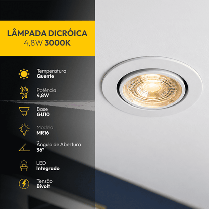 Lâmpada Led Dicróica MR16 4,8w 3000k Branco Quente GU10 Bivolt Alut
