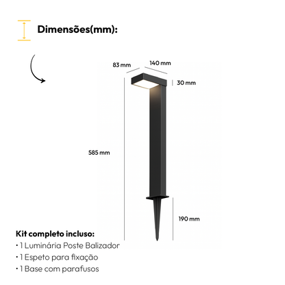 Poste Balizador Led Jardim 10w 3000k Bivolt Ip65 Preto Alut