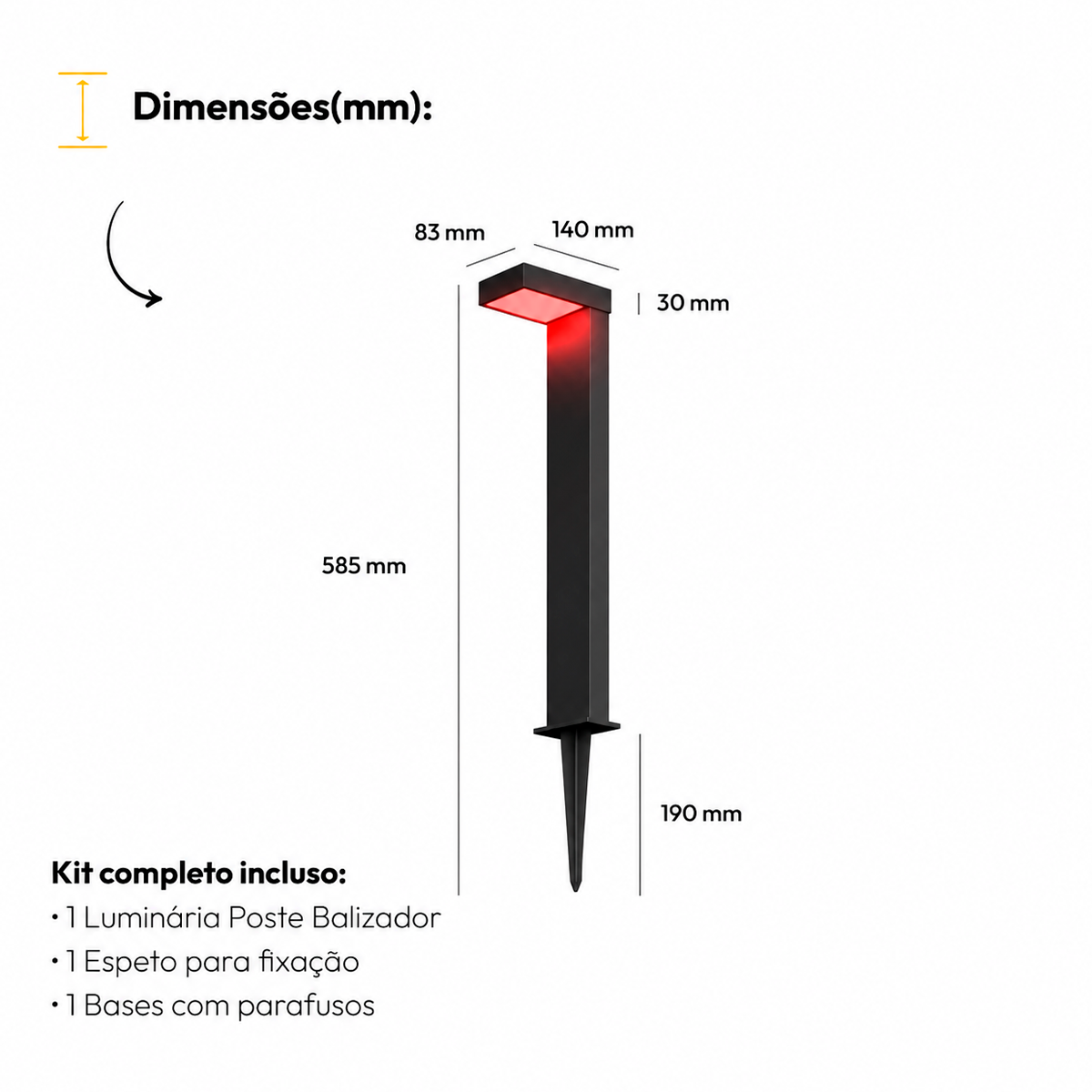 Poste Balizador Led Jardim 10w Vermelho Bivolt Ip65 Preto Alut