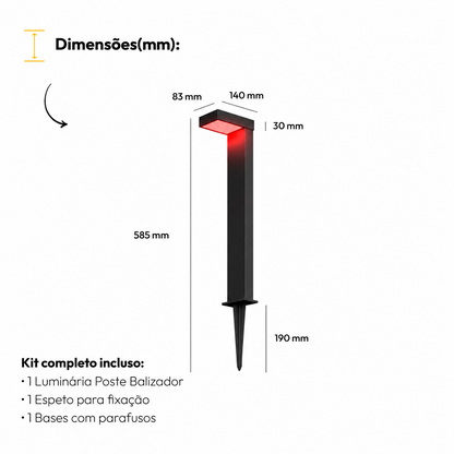Poste Balizador Led Jardim 10w Vermelho Bivolt Ip65 Preto Alut