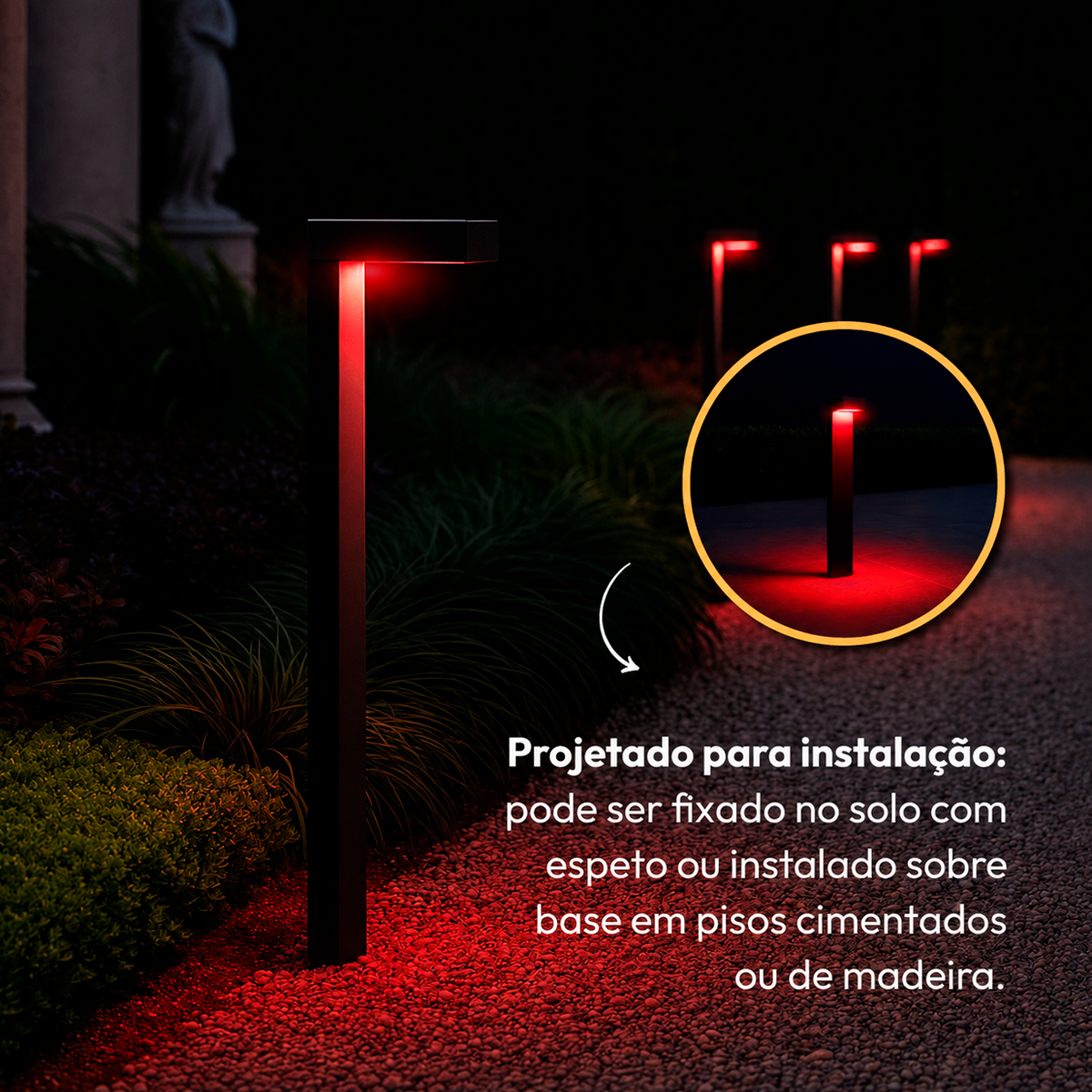 Poste Balizador Led Jardim 10w Vermelho Bivolt Ip65 Preto Alut