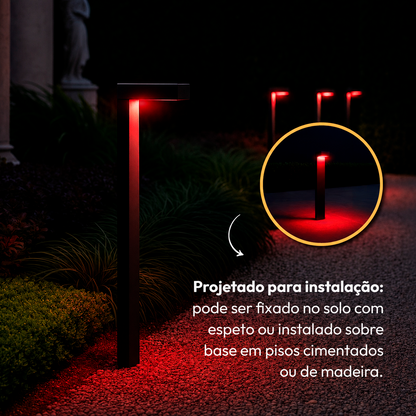 Poste Balizador Led Jardim 10w Vermelho Bivolt Ip65 Preto Alut
