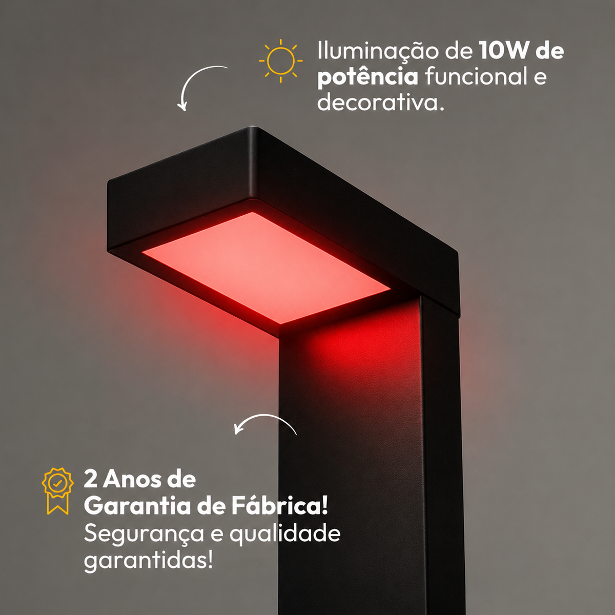 Poste Balizador Led Jardim 10w Vermelho Bivolt Ip65 Preto Alut