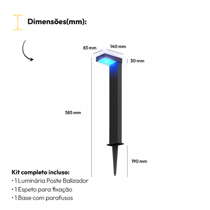 Poste Balizador Led Jardim 10w Azul Bivolt Ip65 Preto Alut