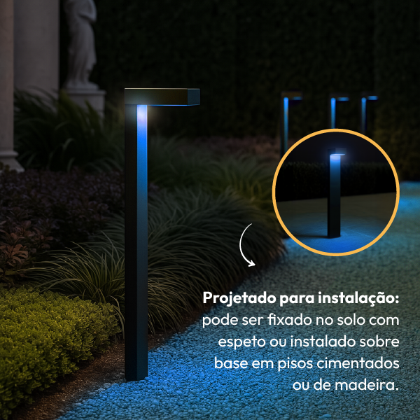 Poste Balizador Led Jardim 10w Azul Bivolt Ip65 Preto Alut