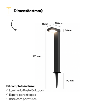 Poste Balizador Led Jardim 10w 4000k Bivolt Ip65 Preto Alut