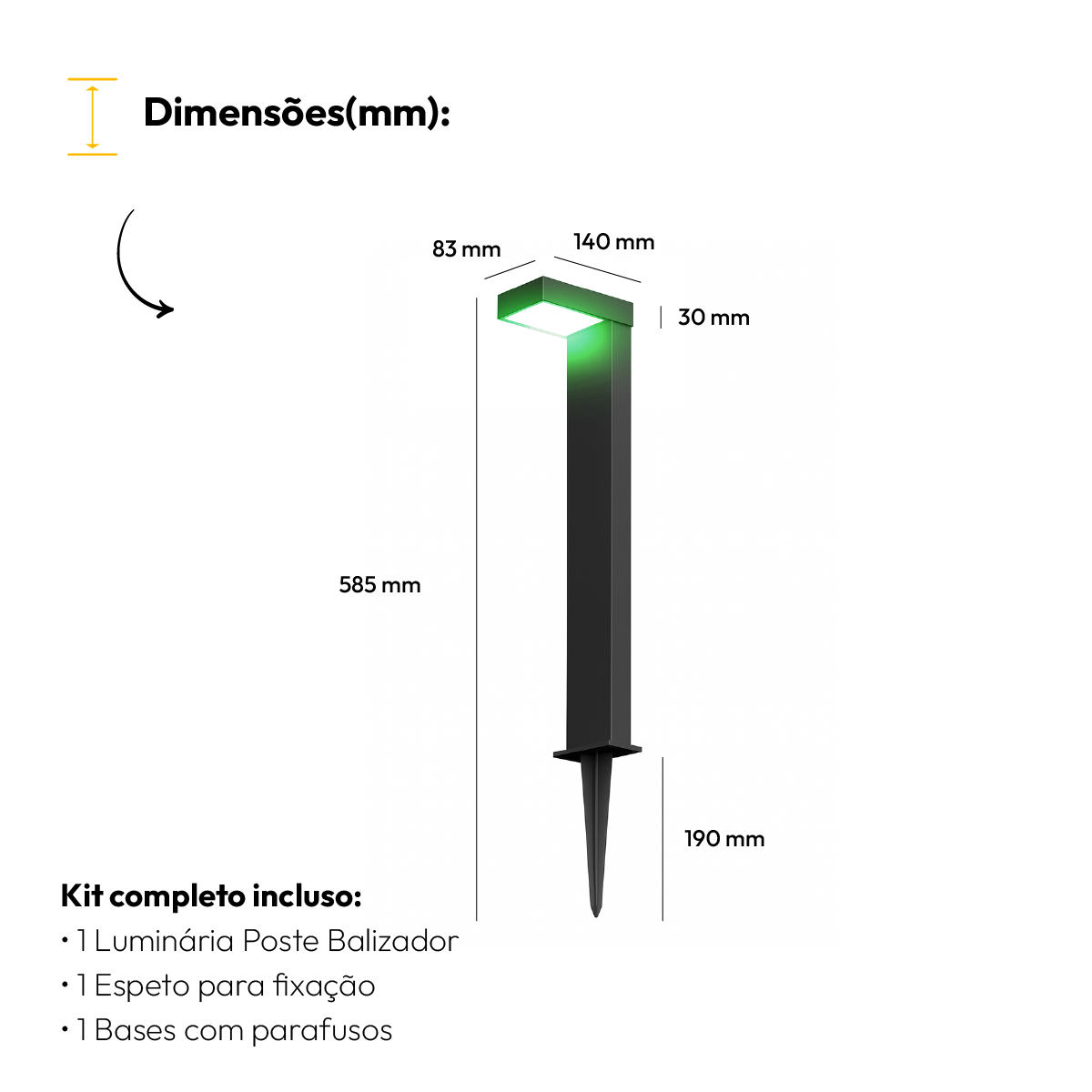 Poste Balizador Led Jardim 10w Verde Bivolt Ip65 Preto Alut