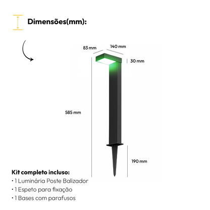 Poste Balizador Led Jardim 10w Verde Bivolt Ip65 Preto Alut