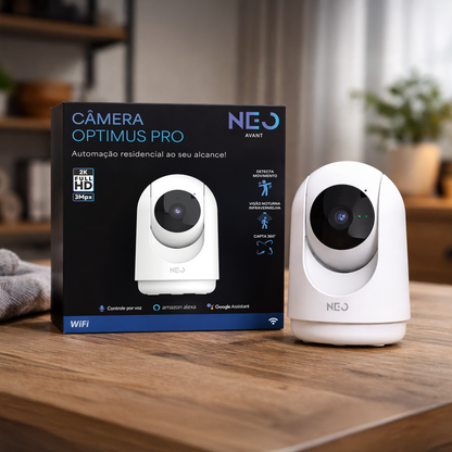 Câmera Optimus Pro Full HD 2K Wifi 355° Visão Noturna Branco Neo