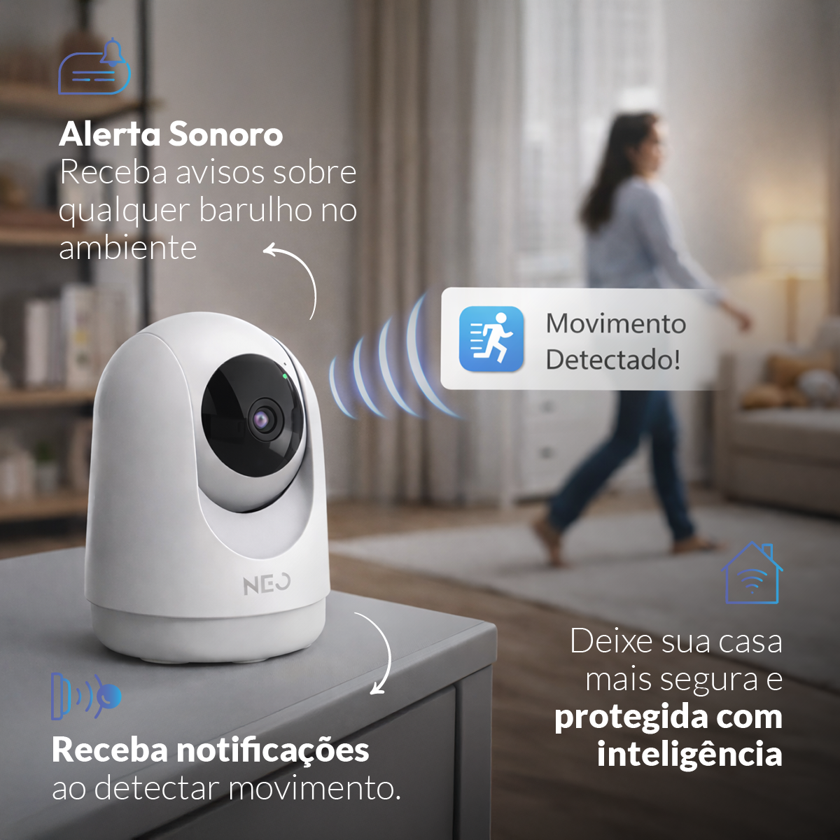 Câmera Optimus Pro Full HD 2K Wifi 355° Visão Noturna Branco Neo