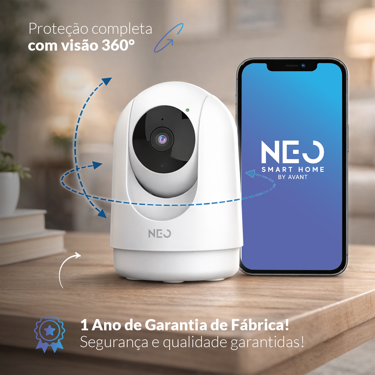 Câmera Optimus Pro Full HD 2K Wifi 355° Visão Noturna Branco Neo