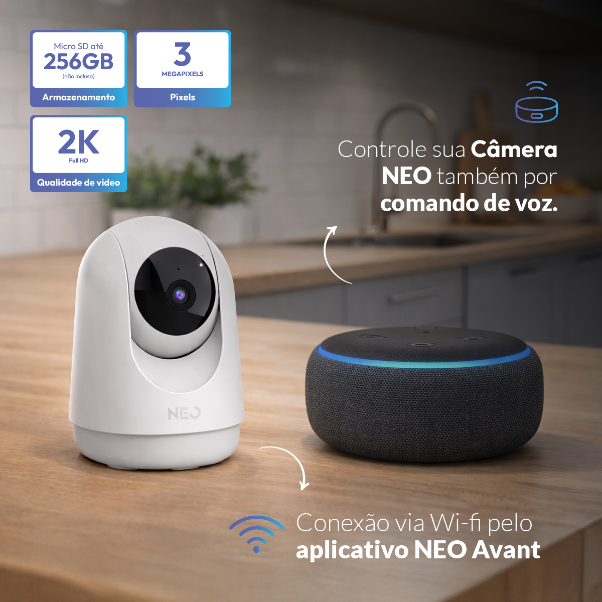 Câmera Optimus Pro Full HD 2K Wifi 355° Visão Noturna Branco Neo