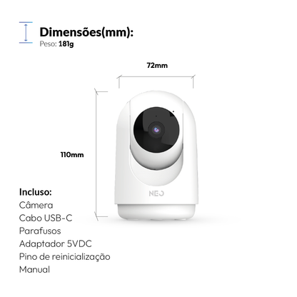 Câmera Optimus Pro Full HD 2K Wifi 355° Visão Noturna Branco Neo