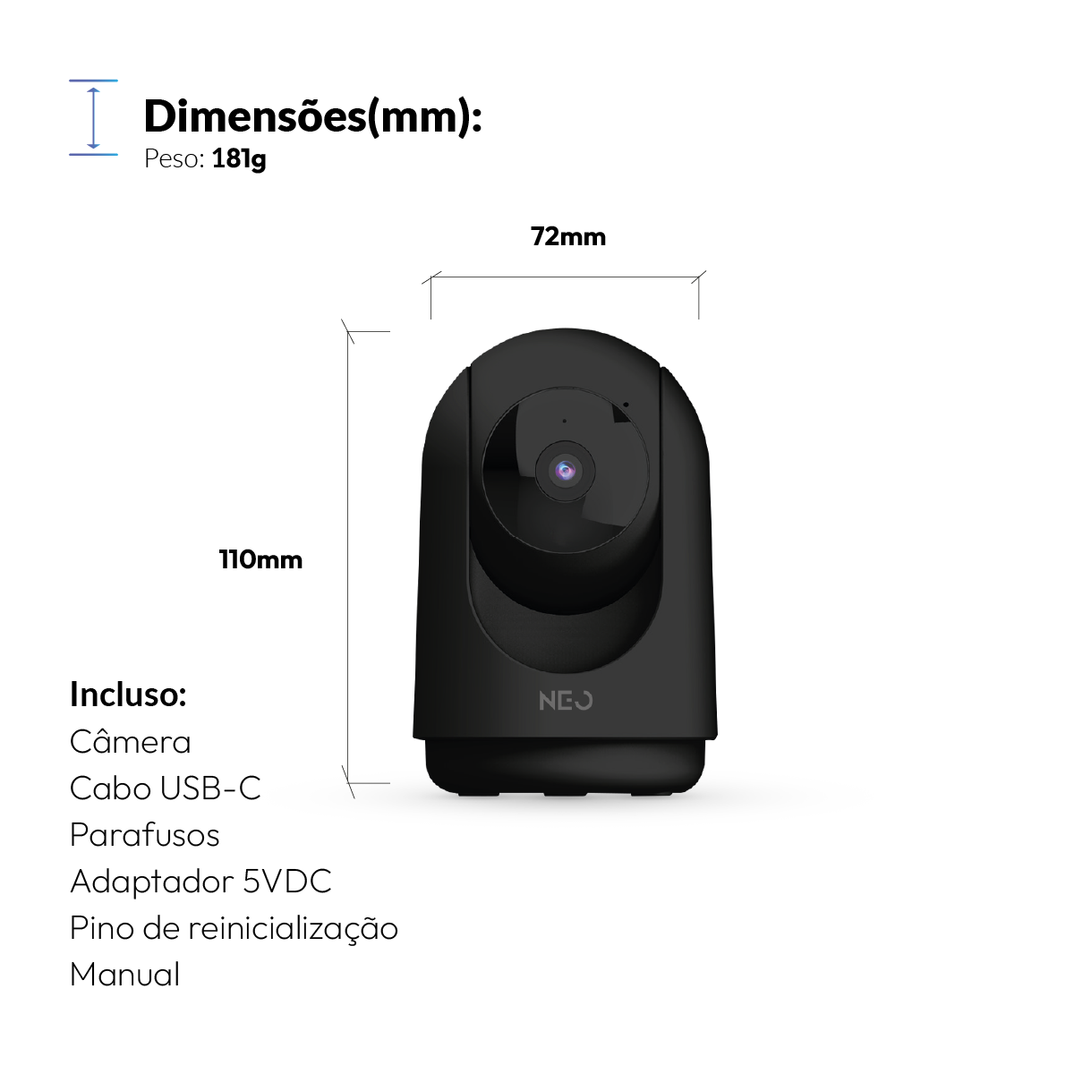 Câmera Optimus Pro Full HD 2K Wifi 355° Visão Noturna Preto Neo