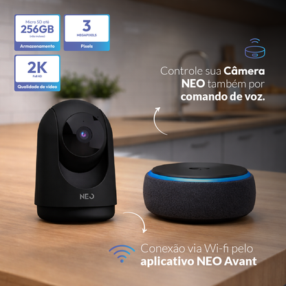 Câmera Optimus Pro Full HD 2K Wifi 355° Visão Noturna Preto Neo